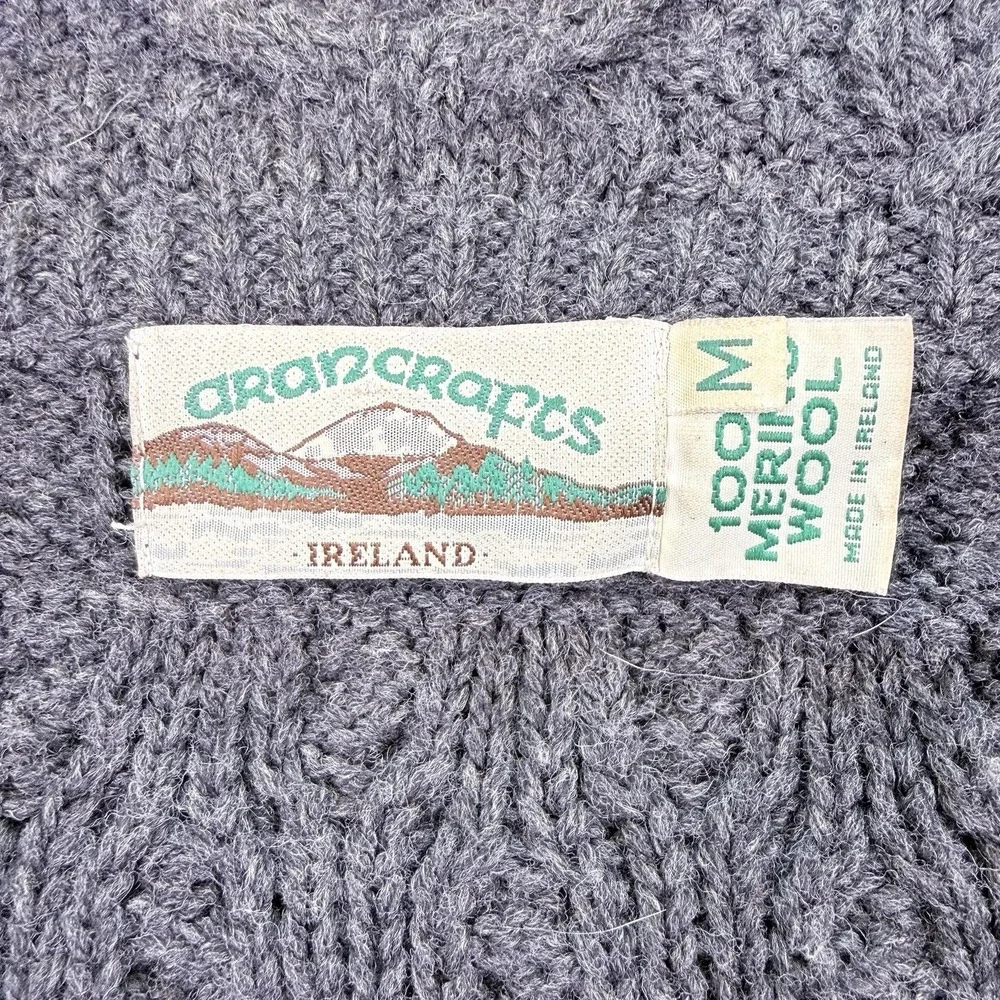 Aran Crafts Merino Wool Cable Knit Full Zip Cardigan Sweater Ireland Sz M Gray - Picture 6 of 11